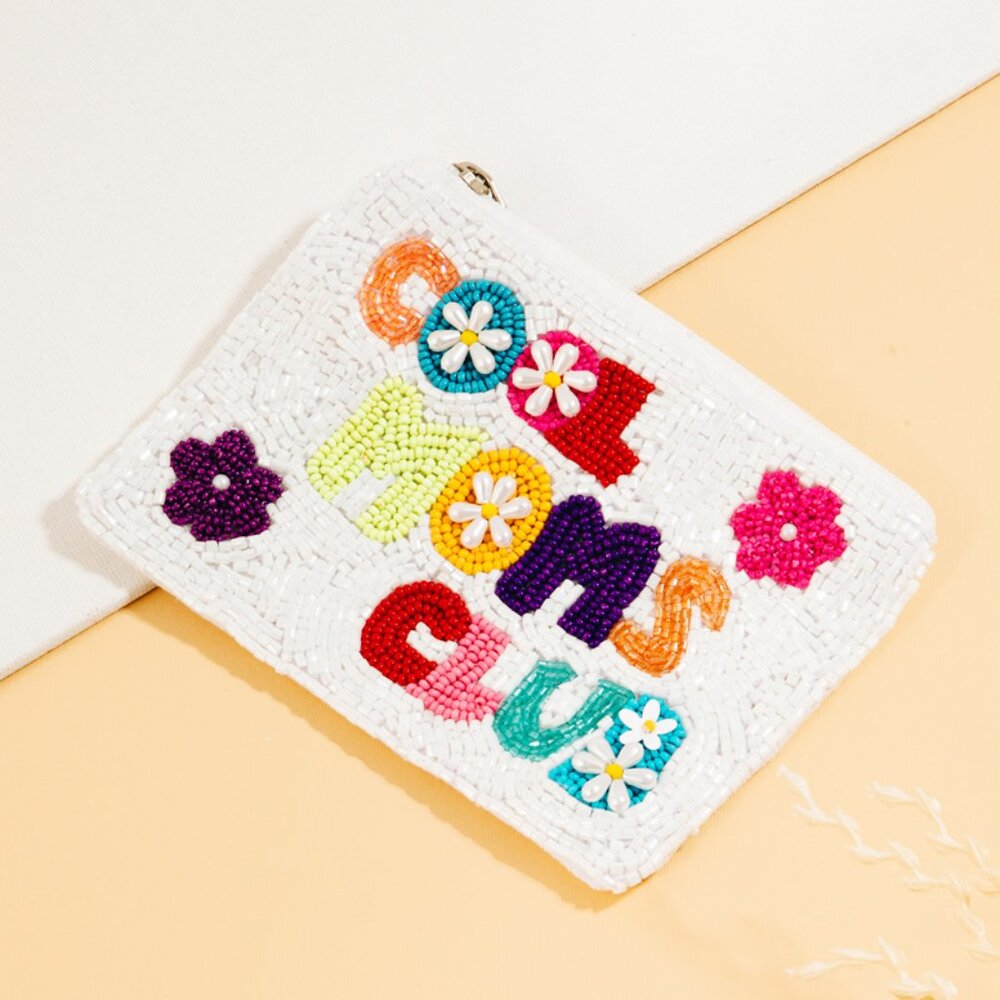 Cool Mom's Club Beaded Coin Money Makeup Storage Bag Pouch NEW